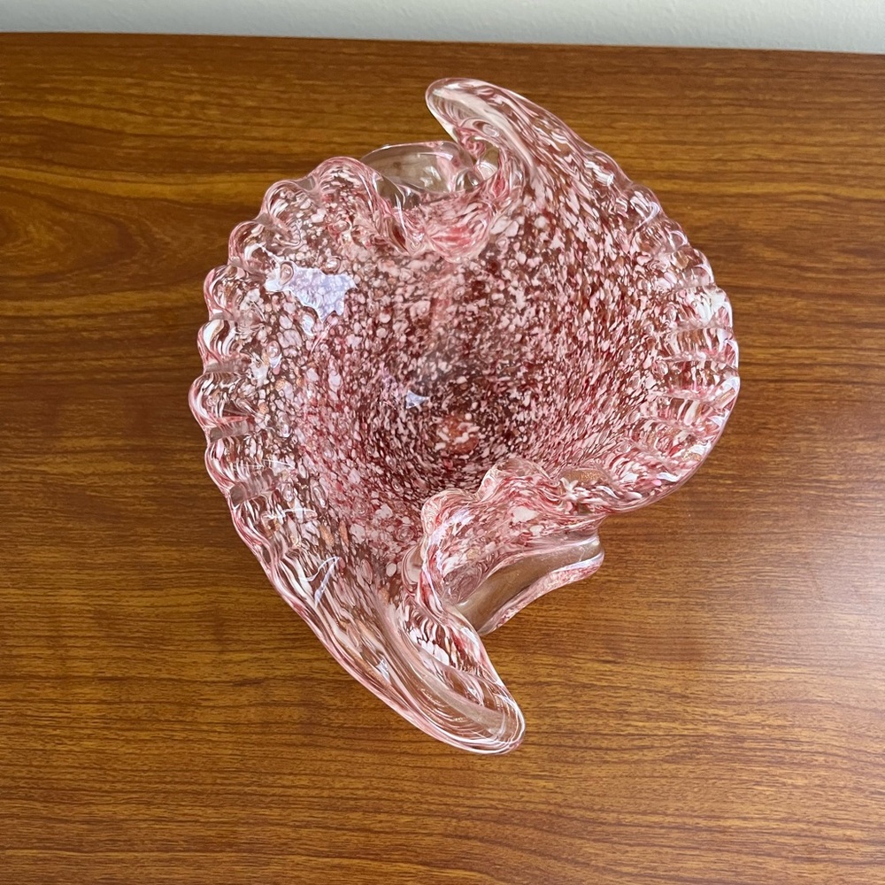 Vintage Fratelli Toso Murano Art Deco Glass Dish Pink & Aventurine Italian 1960s
